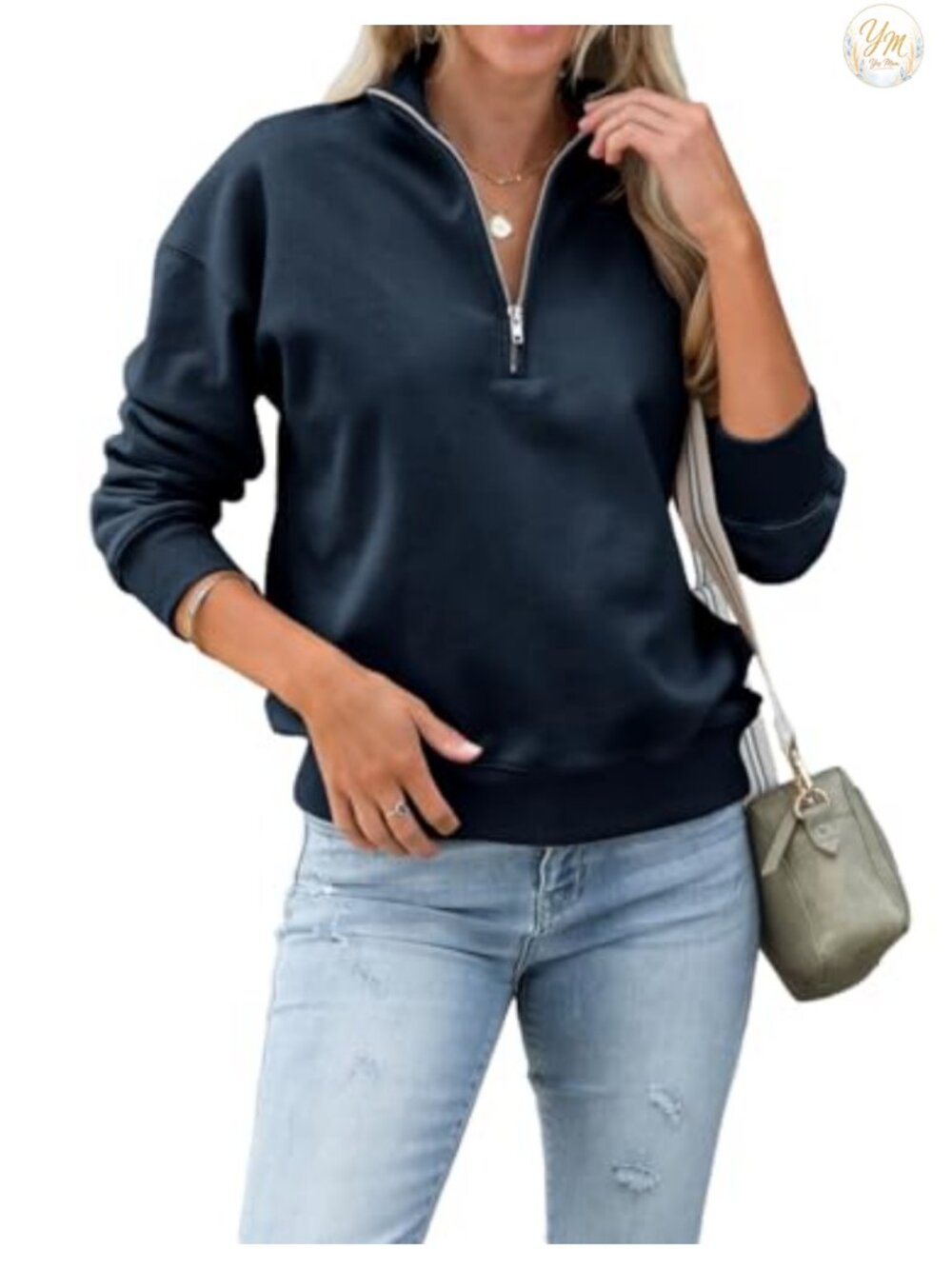 Women's Quarter Zip Pullover Sweatshirt Casual Long Sleeve Ribbed Pullover